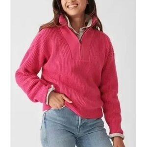 Faherty Half Zip Pullover Mariner Sweater Long Sleeve Pink Size L
